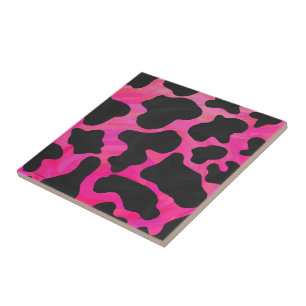 Cow Hot Pink and Black Print Tile