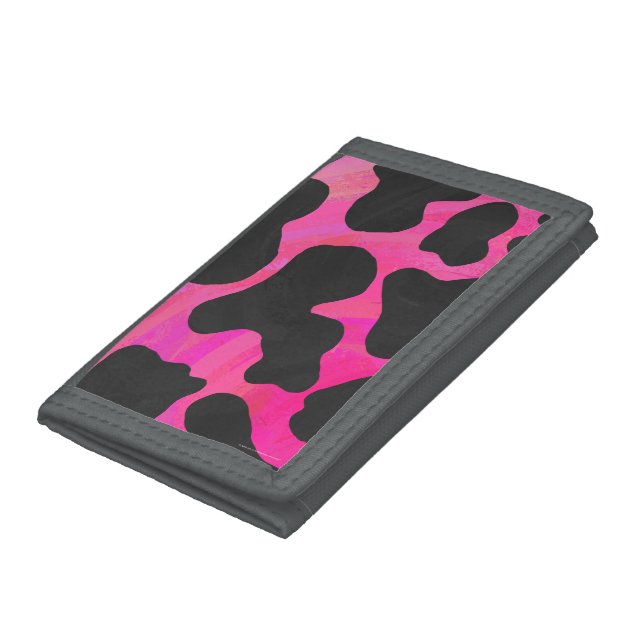 Cow Hot Pink and Black Print Trifold Wallet (Bottom)