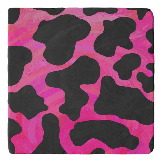 Cow Hot Pink and Black Print Trivet (Front)
