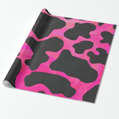 Cow Hot Pink and Black Print Wrapping Paper