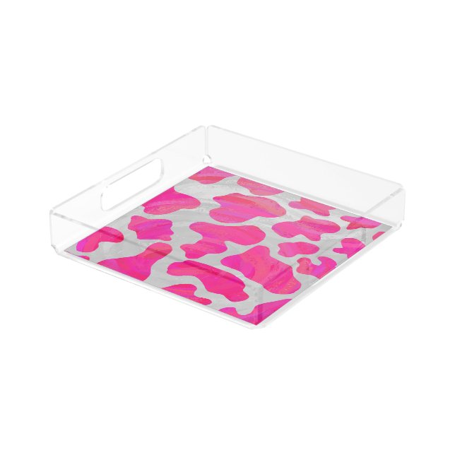 Cow Hot Pink and White Print Acrylic Tray (Angled)