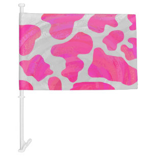 Cow Hot Pink and White Print Car Flag