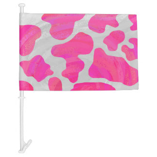 Cow Hot Pink and White Print Car Flag