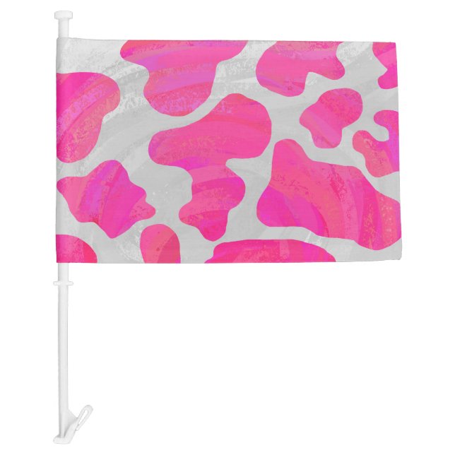 Cow Hot Pink and White Print Car Flag (Front)