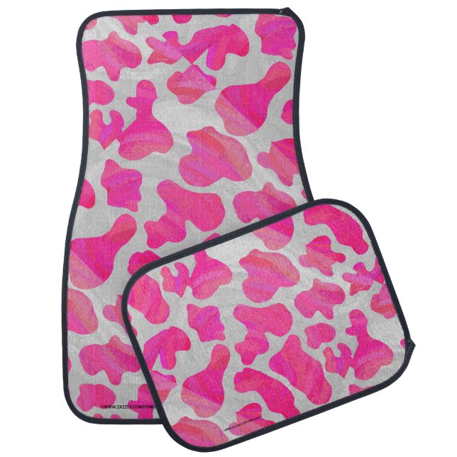 Cow Hot Pink and White Print Car Floor Mat (Set)