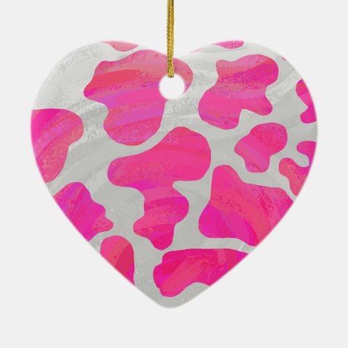 Cow Hot Pink and White Print Ceramic Ornament