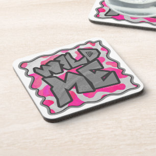 Cow Hot Pink and White Print Drink Coaster