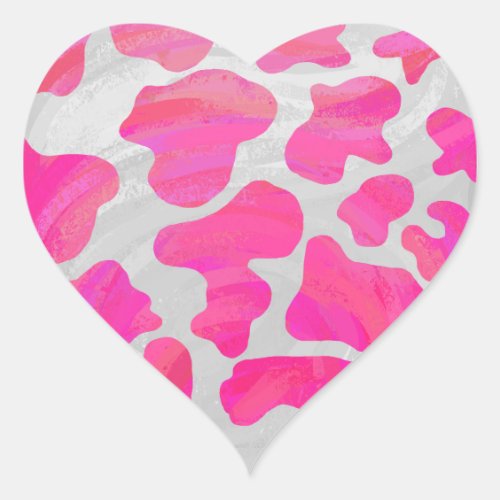 Cow Hot Pink and White Print Heart Sticker