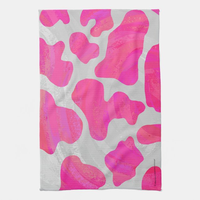 Cow Hot Pink and White Print Kitchen Towel (Vertical)