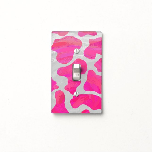 Cow Hot Pink and White Print Light Switch Cover (In Situ)