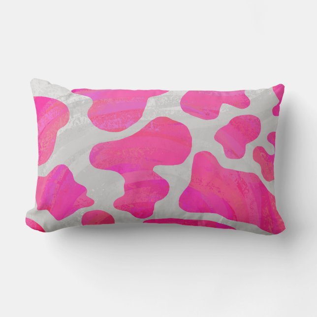 Cow Hot Pink and White Print Lumbar Pillow (Front)