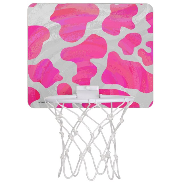 Cow Hot Pink and White Print Mini Basketball Hoop (Front)