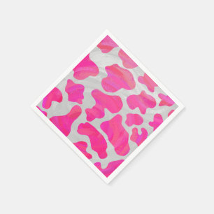 Cow Hot Pink and White Print Paper Napkins