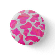 Cow Hot Pink and White Print Pinback Button