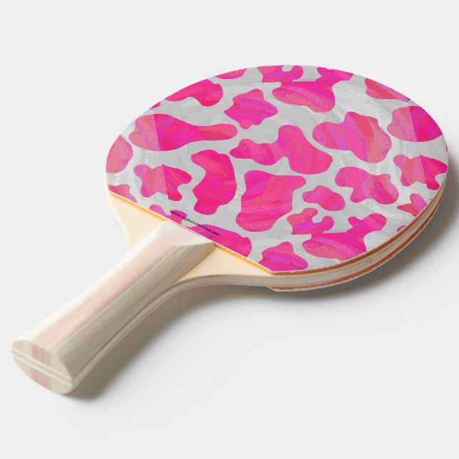 Cow Hot Pink and White Print Ping-Pong Paddle (Front Angle)