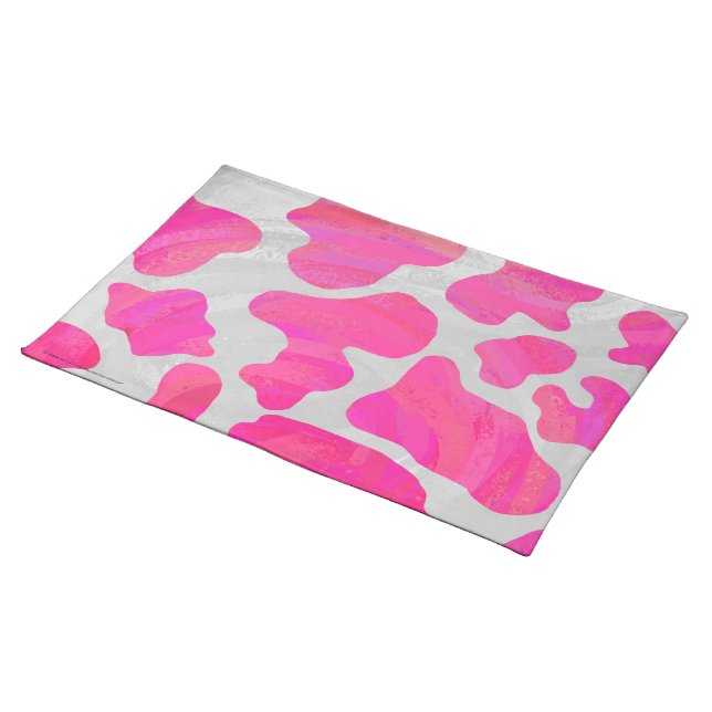 Cow Hot Pink and White Print Placemat (On Table)