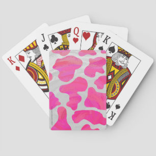 Cow Hot Pink and White Print Poker Cards