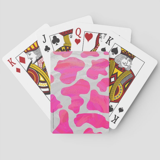 Cow Hot Pink and White Print Poker Cards (Back)