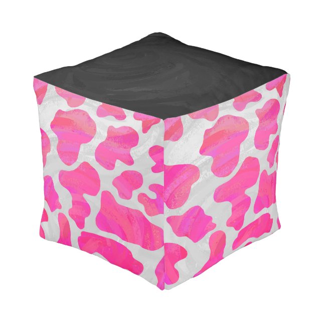 Cow Hot Pink and White Print Pouf (Angled Back)