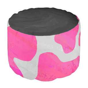 Cow Hot Pink and White Print Pouf