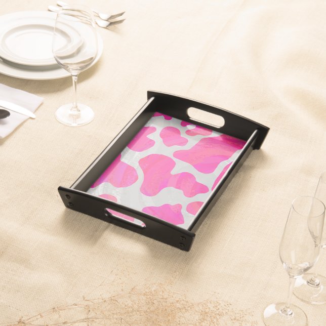 Cow Hot Pink and White Print Serving Tray (Front)