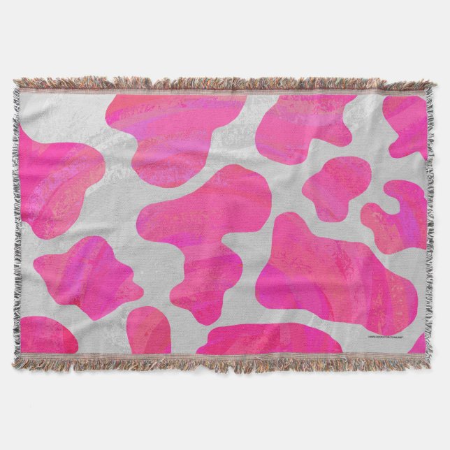 Cow Hot Pink and White Print Throw Blanket (Front)