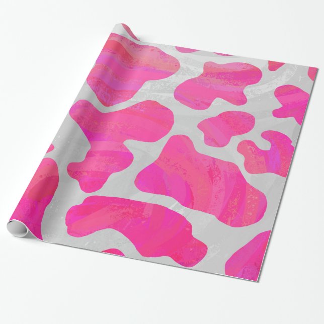Cow Hot Pink and White Print Wrapping Paper (Unrolled)