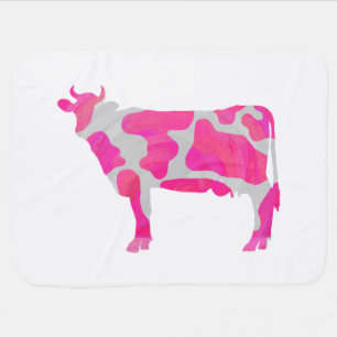 Cow Hot Pink and White Silhouette Baby Blanket