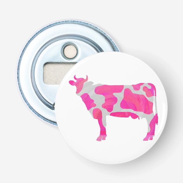 Cow Hot Pink and White Silhouette Bottle Opener (Front)