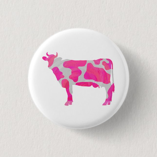 Cow Hot Pink and White Silhouette Button (Front)