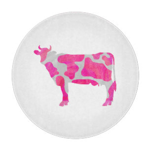 Cow Hot Pink and White Silhouette Cutting Board