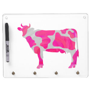 Cow Hot Pink and White Silhouette Dry Erase Board With Keychain Holder