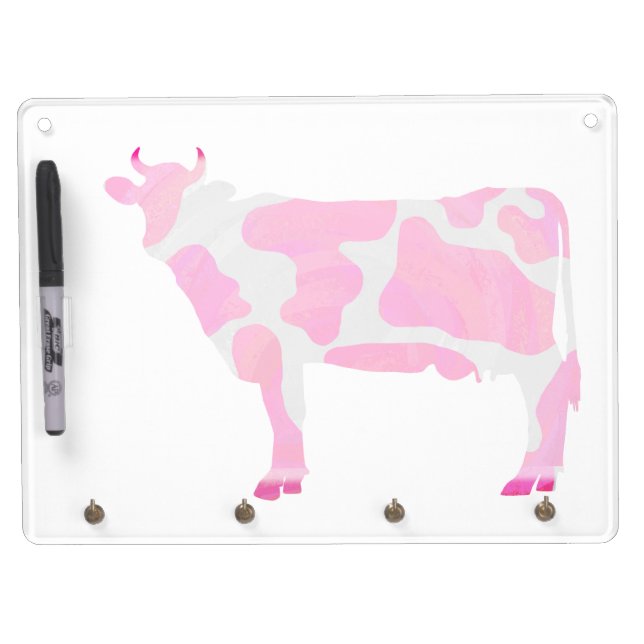 Cow Hot Pink and White Silhouette Dry Erase Board With Keychain Holder (Front)