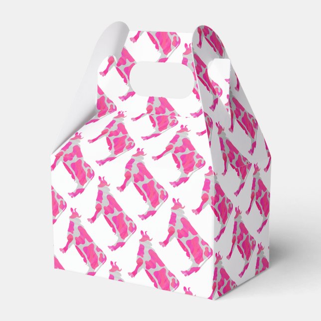 Cow Hot Pink and White Silhouette Favor Boxes (Front Side)