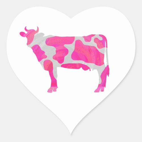 Cow Hot Pink and White Silhouette Heart Sticker