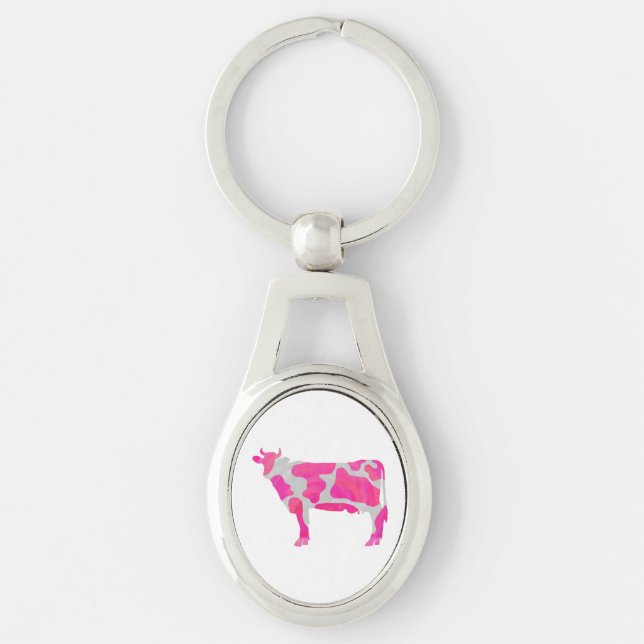 Cow Hot Pink and White Silhouette Keychain (Front)