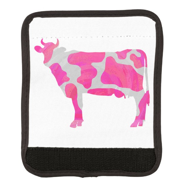 Cow Hot Pink and White Silhouette Luggage Handle Wrap (Front)