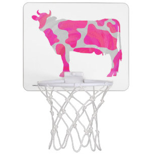 Cow Hot Pink and White Silhouette Mini Basketball Hoop