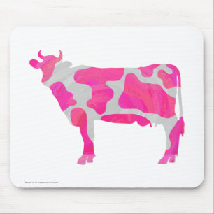Cow Hot Pink and White Silhouette Mouse Pad