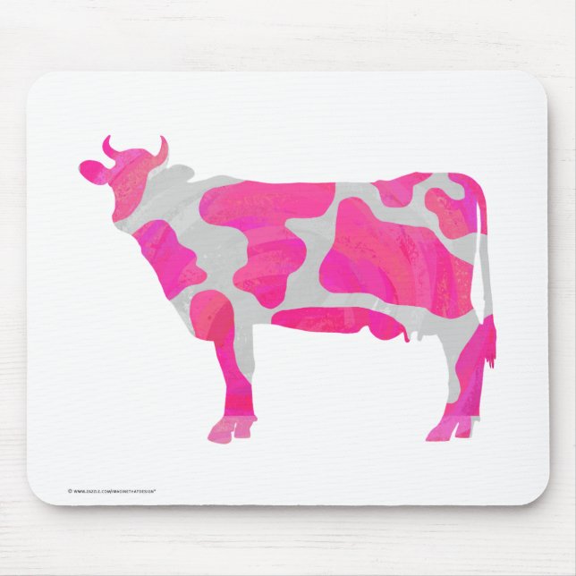 Cow Hot Pink and White Silhouette Mouse Pad (Front)