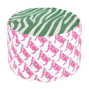 Cow Hot Pink and White Silhouette Pouf
