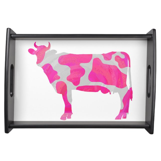 Cow Hot Pink and White Silhouette Serving Tray (Front)