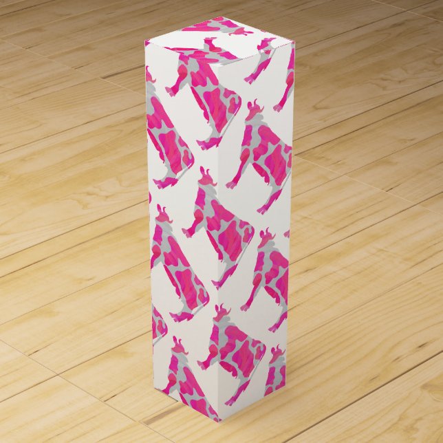 Cow Hot Pink and White Silhouette Wine Box (Front)