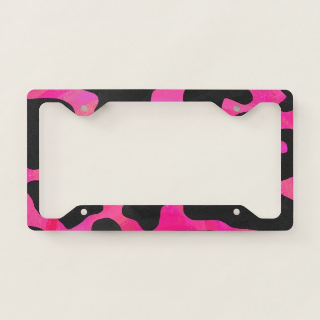 Cow Hot Pink Painted Pattern License Plate Frame (Front)