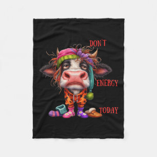 Cow I Don't Have The Energy To Like People Today  Fleece Blanket