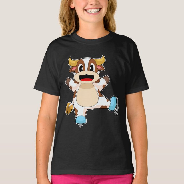 Cow Ice skating Ice skates T-Shirt (Front)