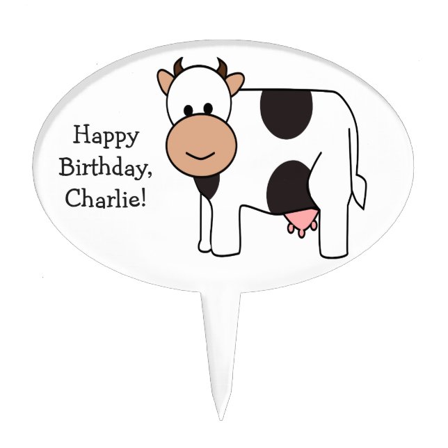 Cow illustration custom text cake topper (Front)