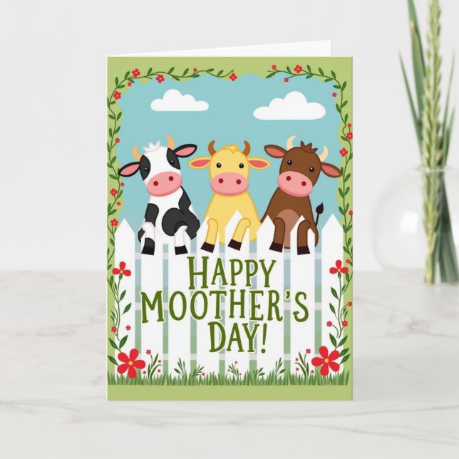Cow Illustration Mothers Day Card (Front)
