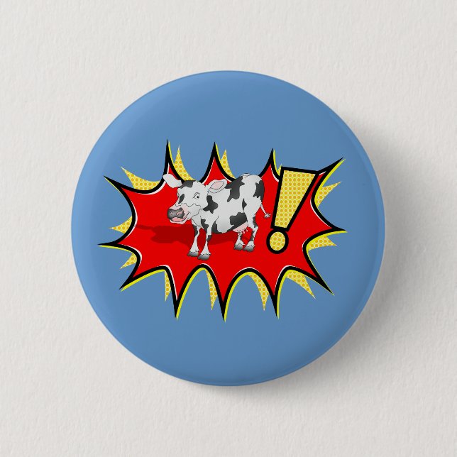Cow in a KAPOW starburst Button (Front)