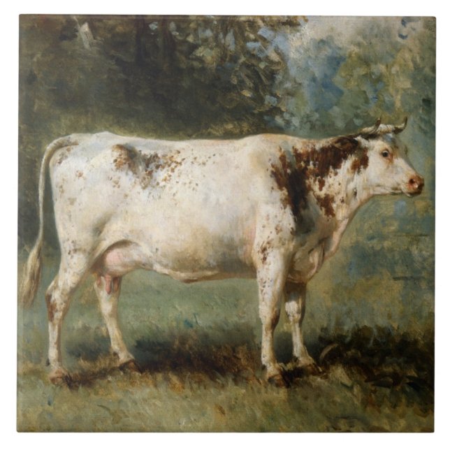 Cow in a Rural Landscape (Farm Animal) Ceramic Tile (Front)